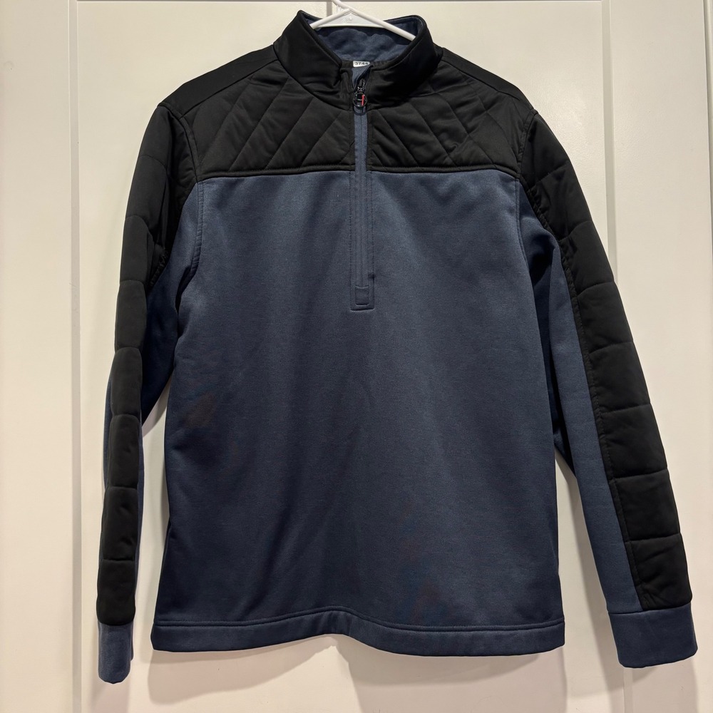 Short Par 4 Mens Medium Navy Blue Black Quilted Quarter Zip Pullover Jacket